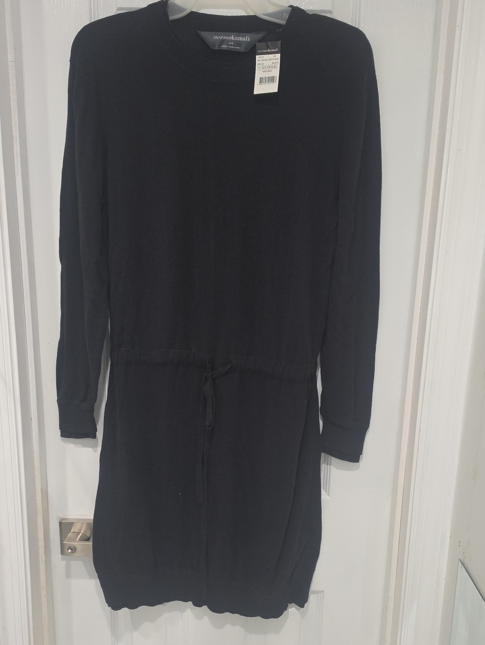 Norma Kamali Black Long-Sleeve Drawstring-Waist Knit Dress